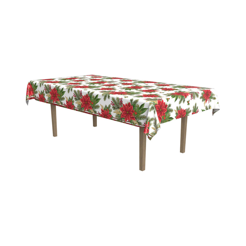 Poinsettia Tablecover – 54" x 108" – (1/Pkg) by Beistle for Christmas/Winter Table Covers - Patterned