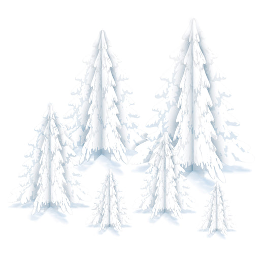 3-D Clear Plastic Winter PineTree Ctrpcs – 4"-12½" – (6/Pkg) by Beistle for Christmas/Winter 3-D