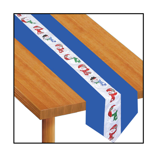 Snowman Fabric Table Runner – 12" x 6' – (1/Pkg) by Beistle for Christmas/Winter Table Runners - Fabric