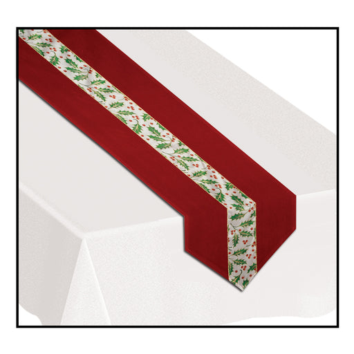 Christmas Holly Fabric Table Runner – 12" x 6' – (1/Pkg) by Beistle for Christmas/Winter Table Runners - Fabric