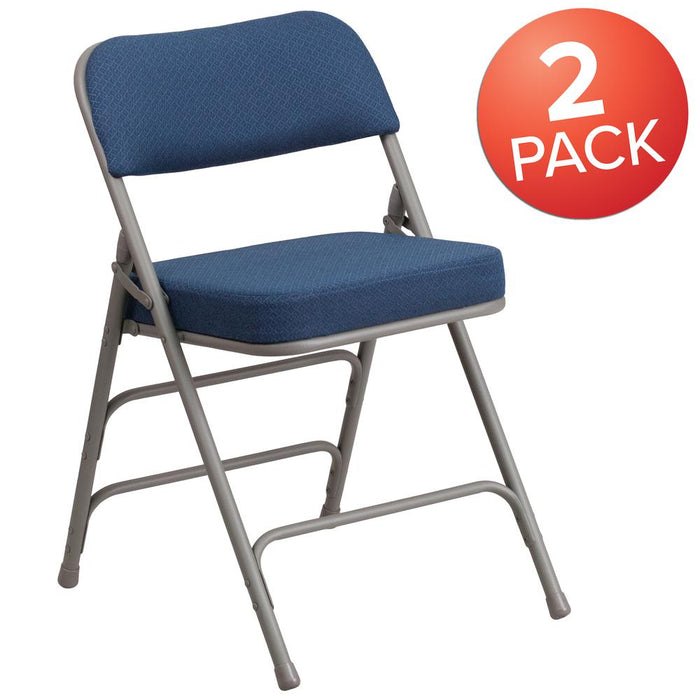 2 Pk. HERCULES Series Premium Curved Triple Braced & Double Hinged Navy Fabric Metal Folding Chair