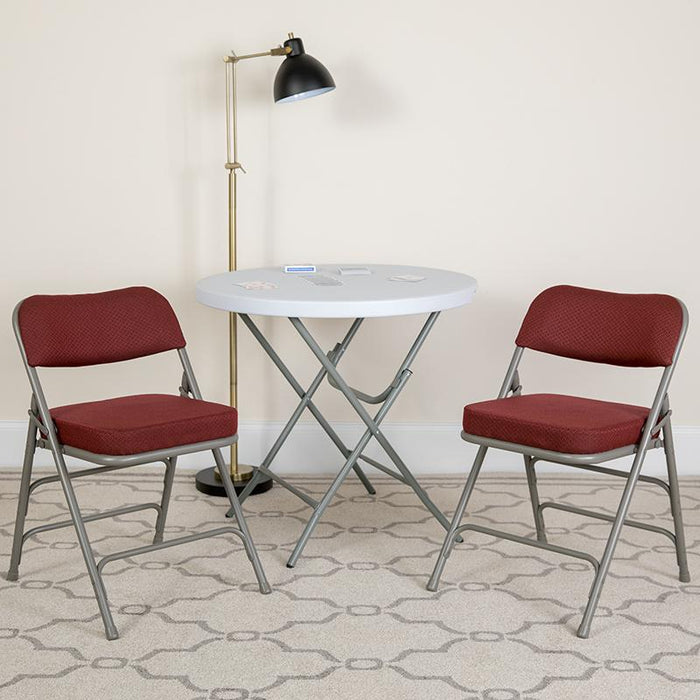 2 Pk. HERCULES Series Premium Curved Triple Braced & Double Hinged Burgundy Fabric Metal Folding Chair