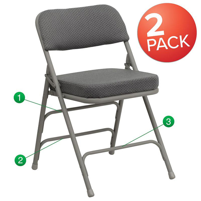 2 Pack HERCULES Series Premium Curved Triple Braced & Double Hinged in Gray Fabric Metal Folding Chair