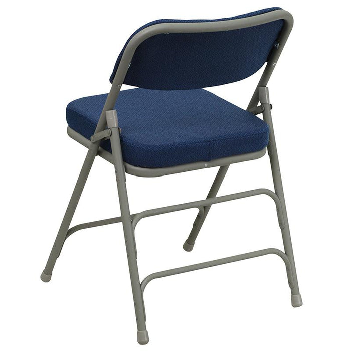 2 Pack HERCULES Series Premium Curved Triple Braced & Double Hinged Navy Fabric Metal Folding Chair
