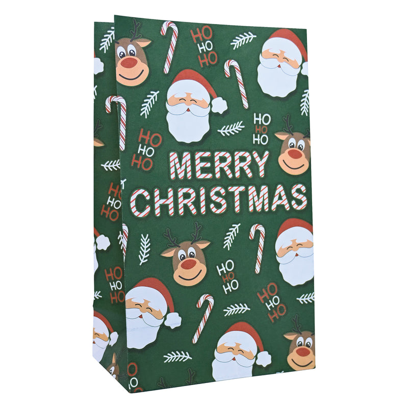 Christmas Paper Treat Bags w/Stickers – 8½" x 5" x 2¾" – (12/Pkg) by Beistle for Christmas/Winter Treat/Favor Bags