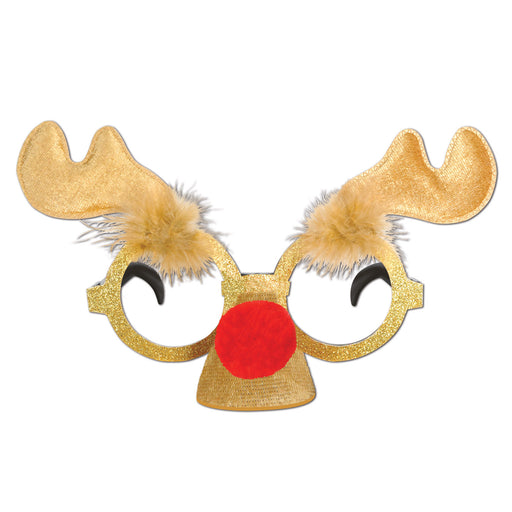 Glittered Reindeer Glasses – (1/Card) by Beistle for Christmas/Winter Novelty Glasses