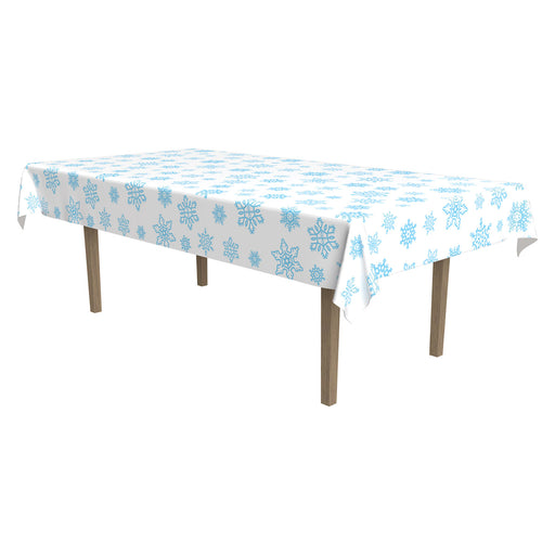 Snowflake Tablecover – 54" x 108" – (1/Pkg) by Beistle for Christmas/Winter Table Covers - Patterned