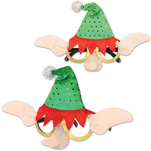 Elf Glasses – (1/Card) by Beistle for Christmas/Winter Novelty Glasses