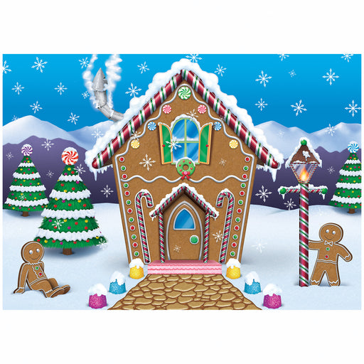 Gingerbread House Fabric Backdrop – 5' x 7' – (1/Pkg) by Beistle for Christmas/Winter Fabric Backdrop
