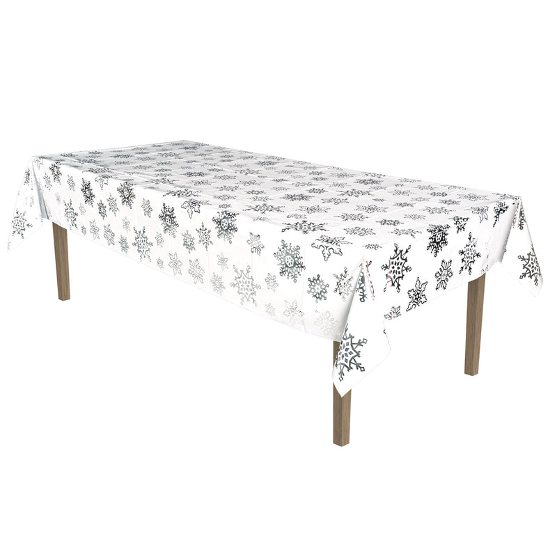 Metallic Snowflake Tablecover – 54" x 108" – (1/Pkg) by Beistle for Christmas/Winter Table Covers - Patterned