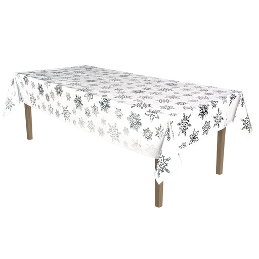 Metallic Snowflake Tablecover – 54" x 108" – (1/Pkg) by Beistle for Christmas/Winter Table Covers - Patterned