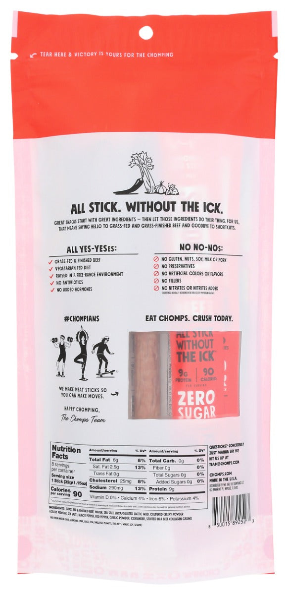 CHOMPS: Beef Stick Pch Orignl 8Pk, 9.2 OZ