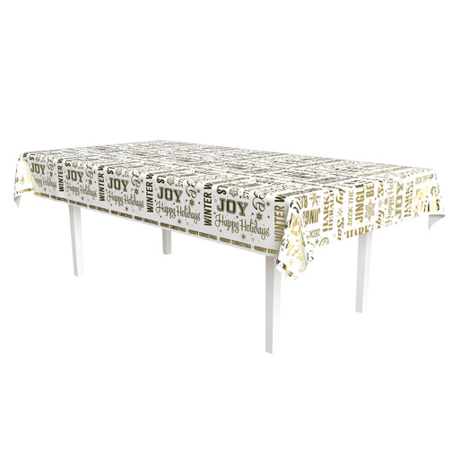 Metallic Holiday Expressions Tablecover – 54" x 108" – (1/Pkg) by Beistle for Christmas/Winter Table Covers - Patterned