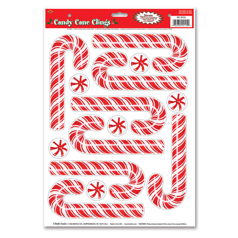 Candy Cane Clings – 12" x 17" Sh – (8/Sh) by Beistle for Christmas/Winter Window Clings