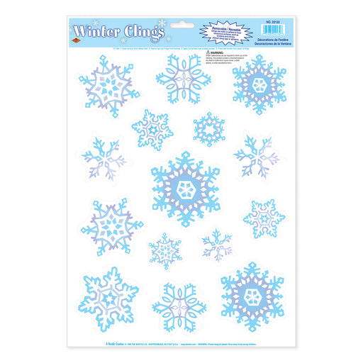 Crystal Snowflake Clings – 12" x 17" Sh – (15/Sh) by Beistle for Christmas/Winter Window Clings