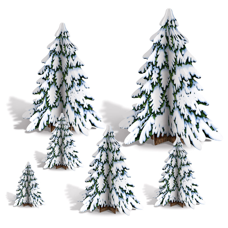 3-D Winter Pine Tree Centerpieces – 4"-12½" – (6/Pkg) by Beistle for Christmas/Winter 3-D