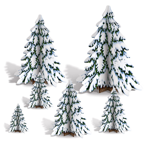 3-D Winter Pine Tree Centerpieces – 4"-12½" – (6/Pkg) by Beistle for Christmas/Winter 3-D