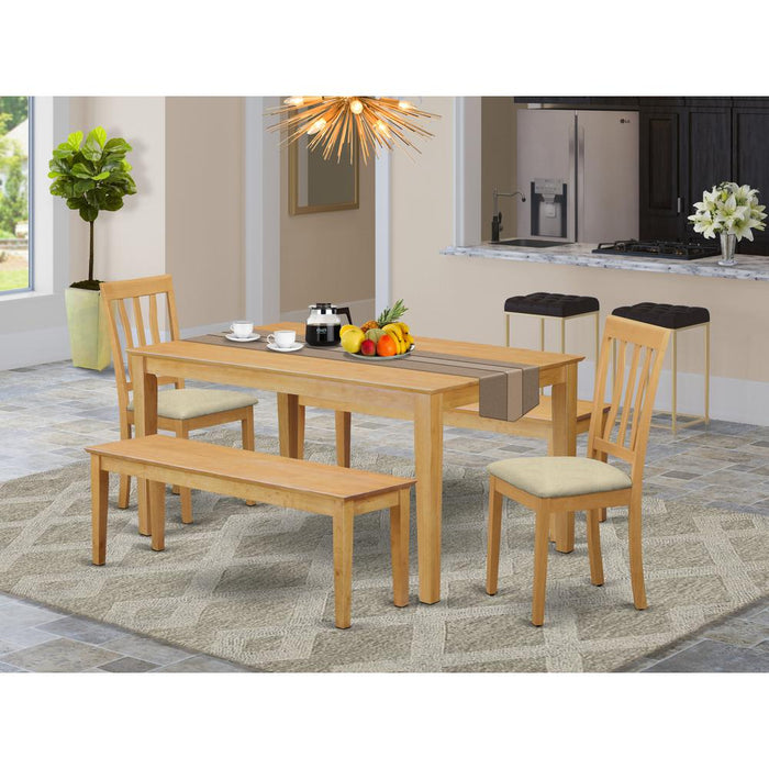 CAAN5C-OAK-C 5 Pc Dining room set for 4 - Table and 2 Dining Chairs plus 2 benches