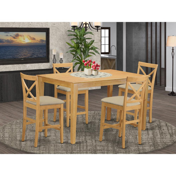 CAPB5H-OAK-C 5 Pc counter height Dining room set-pub Table and 4 bar stools with backs