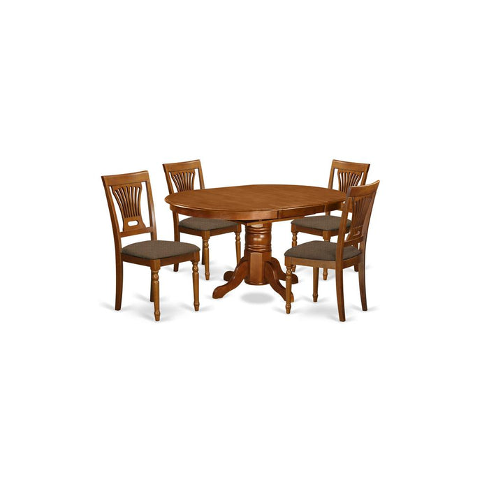 AVPL5-SBR-C 5 Pc set Avon offering Leaf and 4 Fabric Kitchen Chairs in Saddle Brown