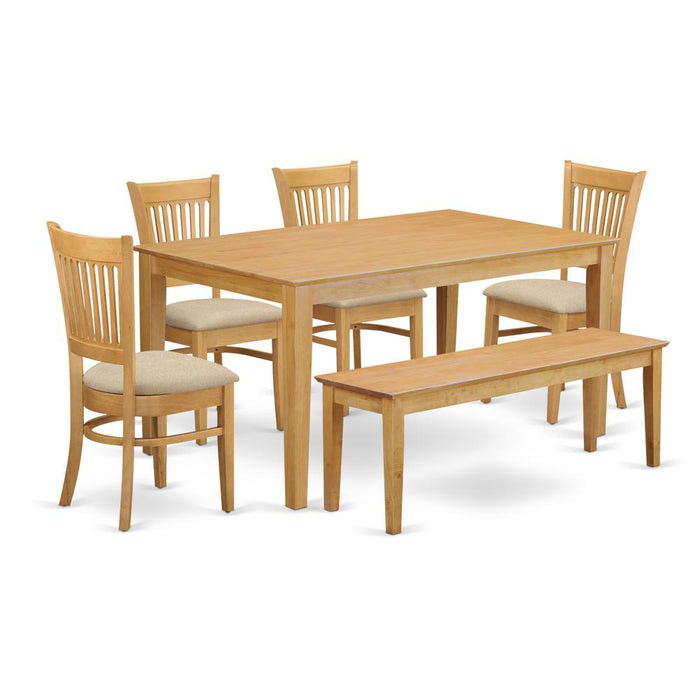 CAVA6-OAK-C 6 Pc Table set - Kitchen Table and 4 Dining Chairs combined with Wooden bench