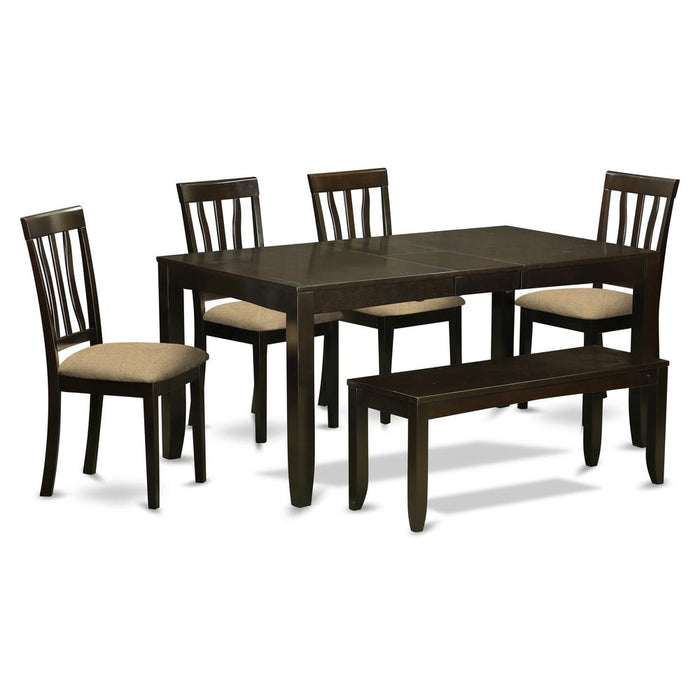 LYAN6-CAP-C 6 PC Dining set with bench-Dining Table with Leaf and 4 Dining Chairs Bench