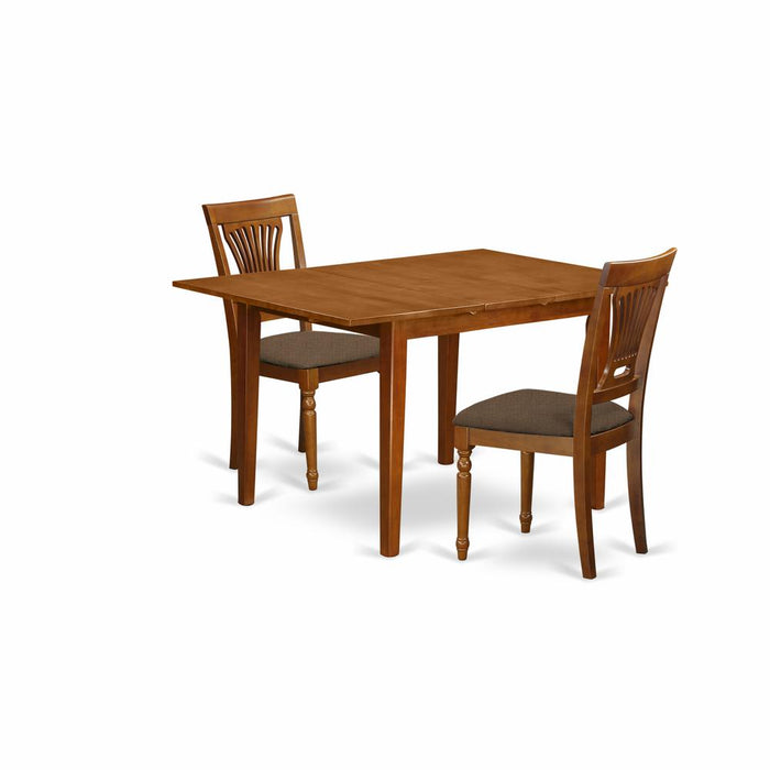 MLPL3-SBR-C 3 Pc set Milan Table with Leaf and 2 Cushion Chairs in Saddle Brown
