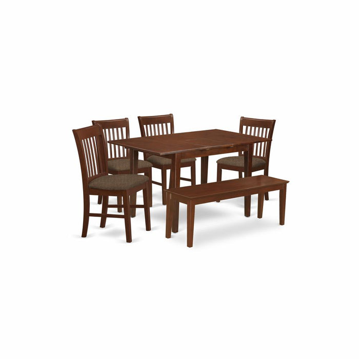 NOFK6C-MAH-C 6 Pc Dining room set with bench - Table and 4 Dining Chairs plus Dining Bench