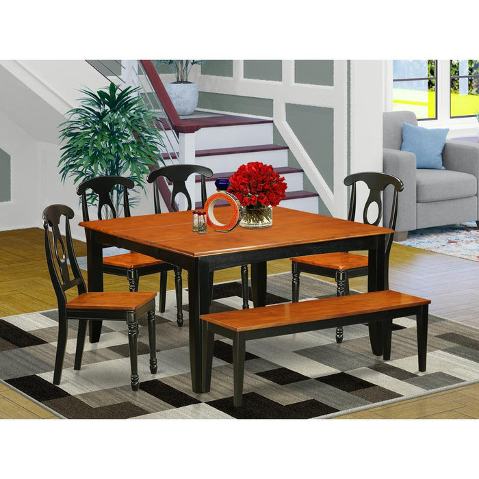 6PC  Dining  room  set  with  bench-Dining  Table  and  4  Wood  Dining  Chairs  plus  a  bench