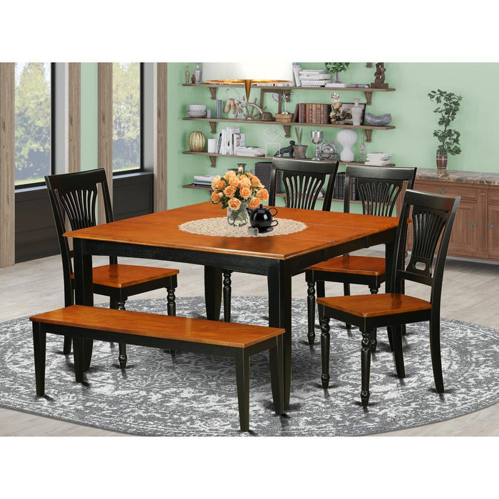 6  PC  Dining  room  set  with  bench-Dining  Table  with  4  Wood  Dining  Chairs  and  a  bench
