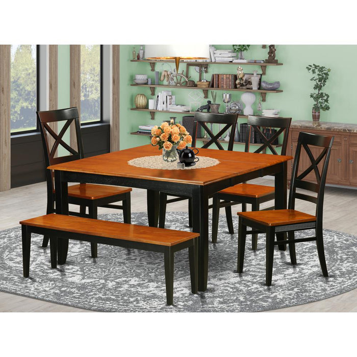 6  PC  Dining  room  set  with  bench-Dining  Table  with  4  Wooden  Dining  Chairs  and  a  bench