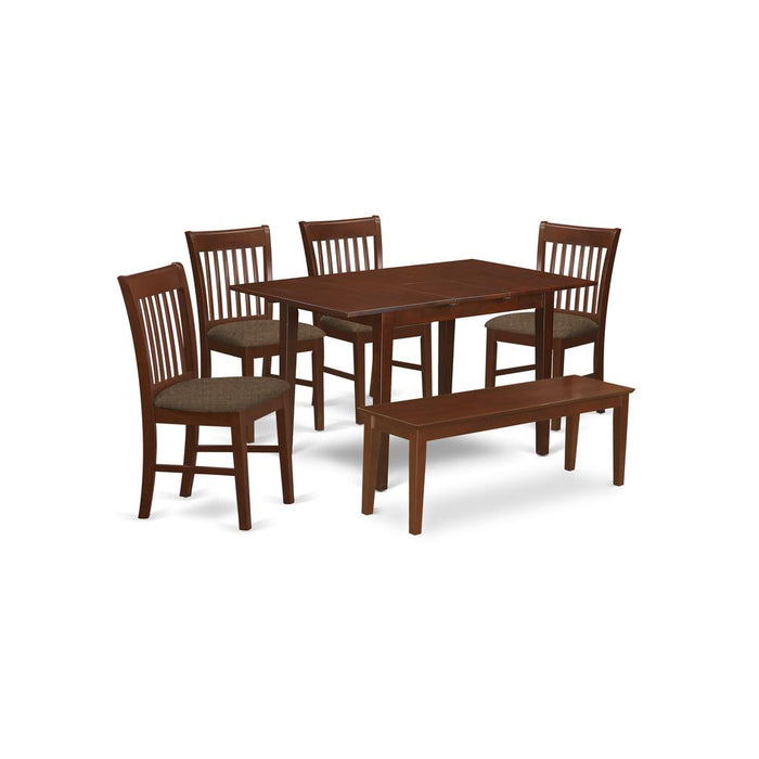 PSNO6C-MAH-C 6 Pc Dining room set with bench -Table with 4 Dining Table Chairs and Bench