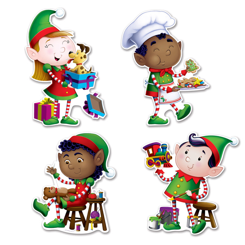 Elves Cutouts – 10½"-15¼" – (4/Pkg) by Beistle for Christmas/Winter Printed