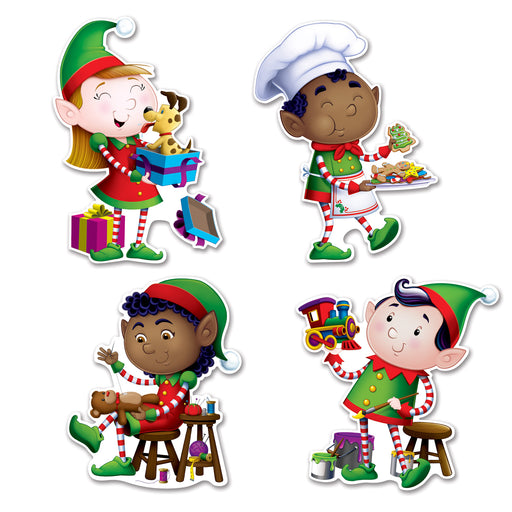 Elves Cutouts – 10½"-15¼" – (4/Pkg) by Beistle for Christmas/Winter Printed