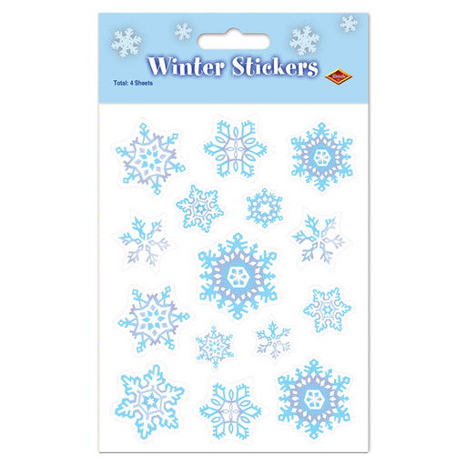 Snowflake Stickers – 4¾" x 7½" – (4 Shs/Pkg) by Beistle for Christmas/Winter Stickers