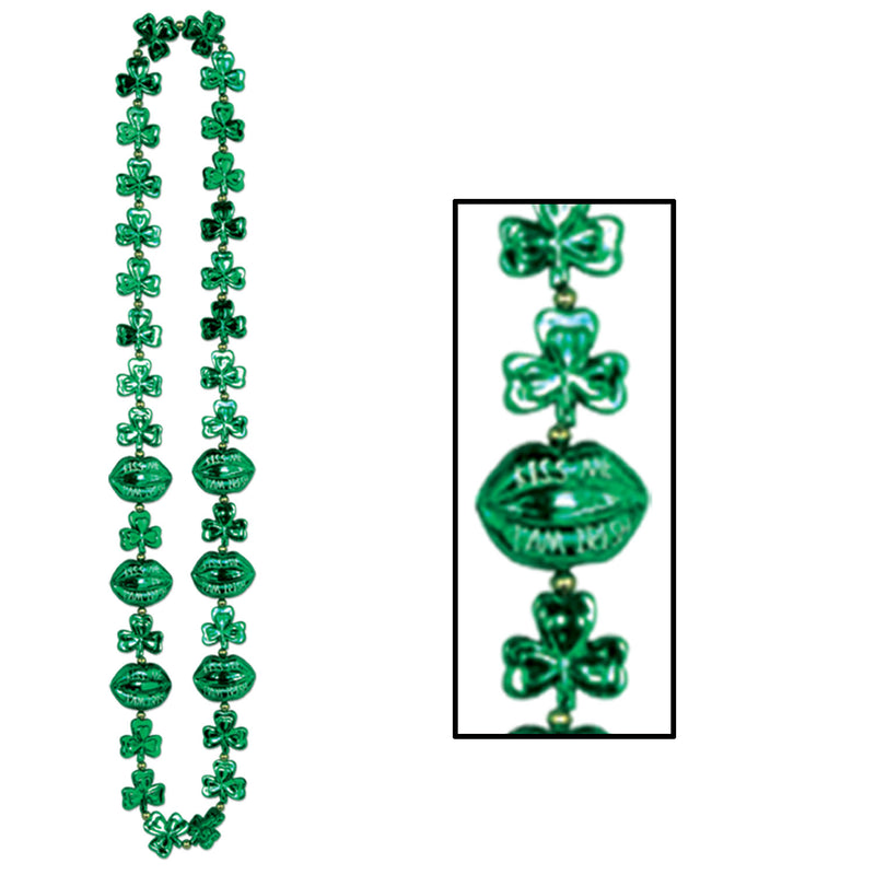 Shamrock Beads w/Kiss Me Lips – 42" – (1/Card) by Beistle for St. Patricks Novelty Beads