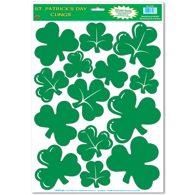 Shamrock Clings – 12" x 17" Sht – (14/Sht) by Beistle for St. Patricks Window Clings