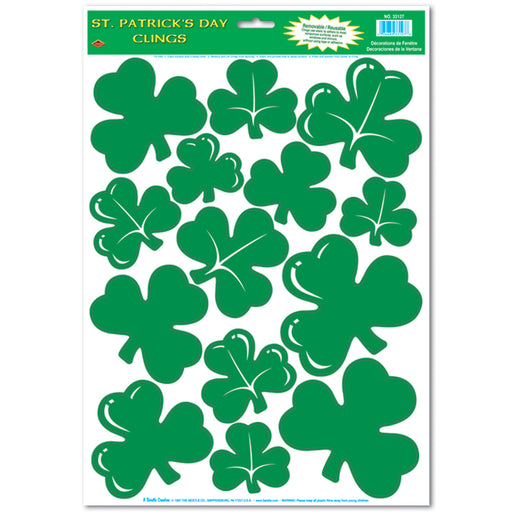 Shamrock Clings – 12" x 17" Sht – (14/Sht) by Beistle for St. Patricks Window Clings