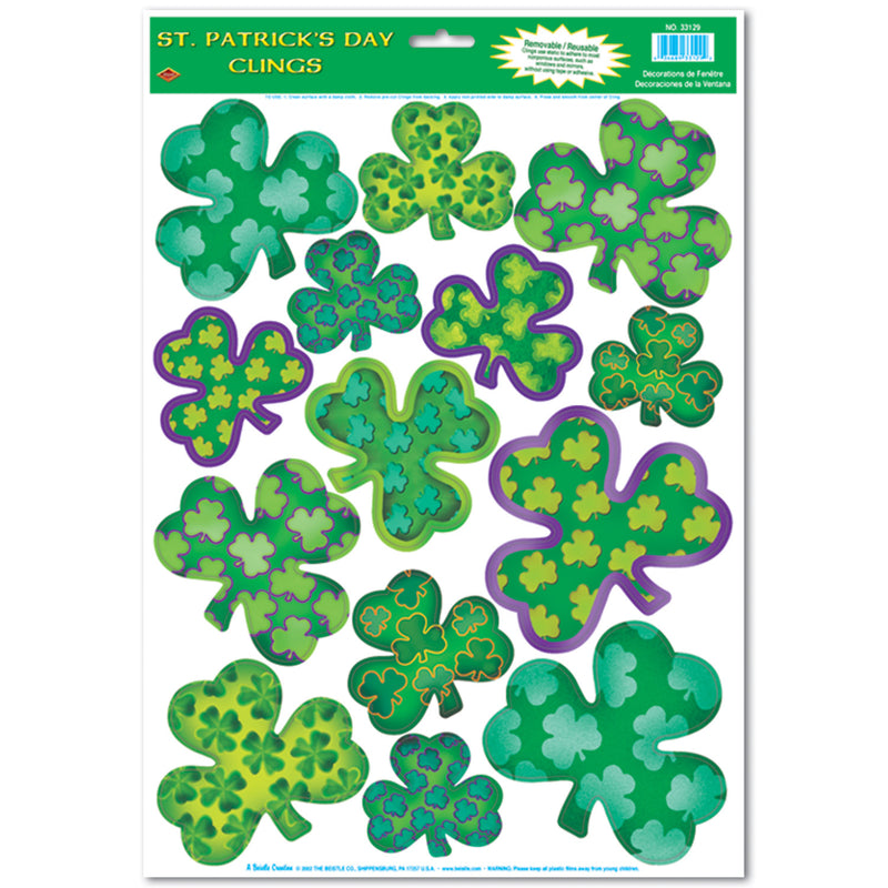 Irish-Mood Shamrock Clings – 12" x 17" Sh – (14/Sh) by Beistle for St. Patricks Window Clings