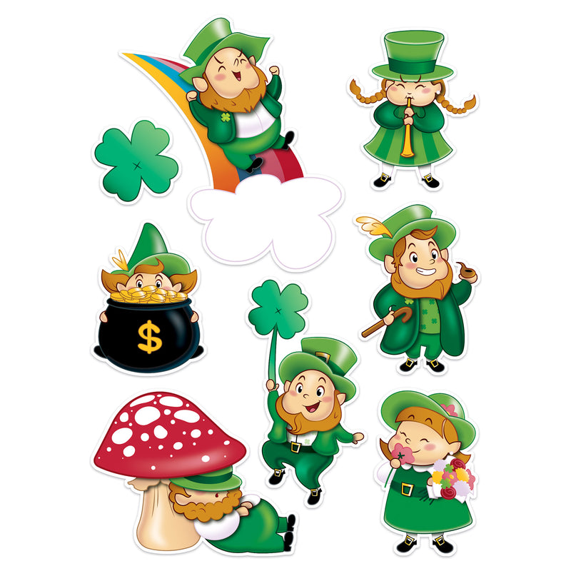 Leprechaun/Shamrock Stickers – 4¾" x 7½" – (4 Shs/Pkg) by Beistle for St. Patricks Stickers