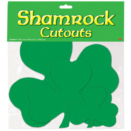 Pkgd Printed Shamrock Cutouts – Asstd – (9/Pkg) by Beistle for St. Patricks Silhouettes