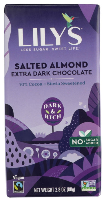 LILYS SWEETS: Salted Almond Dark Chocolate Bar, 2.8 oz