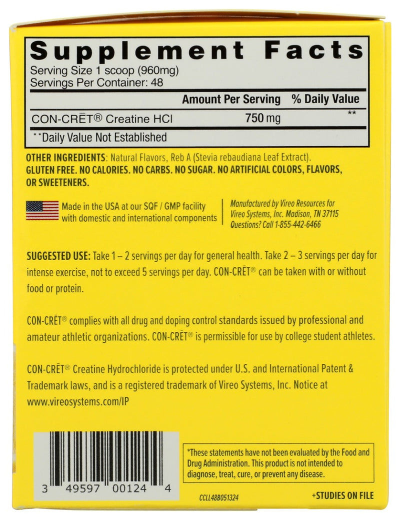CON CRET: Creatine HCL Powder Lemon Lime, 4.5 oz