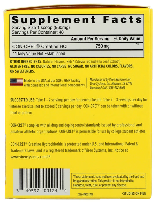 CON CRET: Creatine HCL Powder Lemon Lime, 4.5 oz