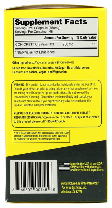 CON CRET: Creatine HCI Capsules, 48 cp