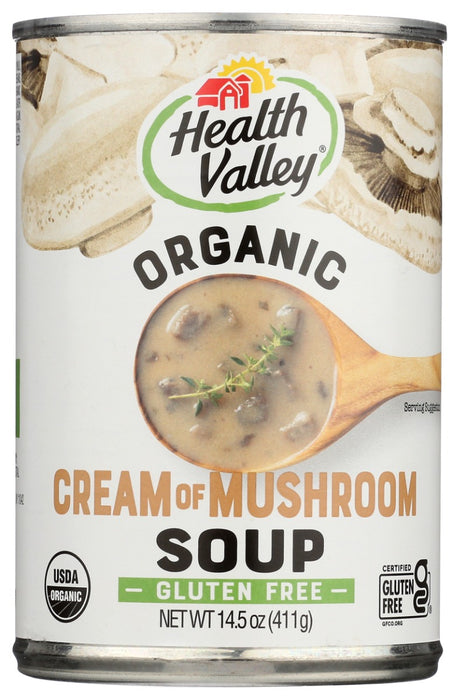 You will love the rich and flavorful taste of Health Valley Organic&reg; Cream of Mushroom Soup served alone or as a base ingredient for one your favorite recipes. Our Cream of Mushroom is prepared with the finest organic ingredients, including cream with no added hormones. Enjoy the hearty flavor you want without any unnecessary chemicals or additives.