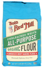 This versatile all-purpose wheat flour has a protein content of 10-12% and is an excellent choice for baking bread, cookies, cakes, muffins, quick breads, pie crusts, pizza crusts and more. Does your recipe call for self-rising flour? Add 1 1/2 teaspoons of baking powder and 1/2 teaspoon of salt per 1 cup flour. Discover for yourself why Bob's Red Mill is a favorite of professional bakers: explore our bread flour, pastry flour and unbleached cake flour.