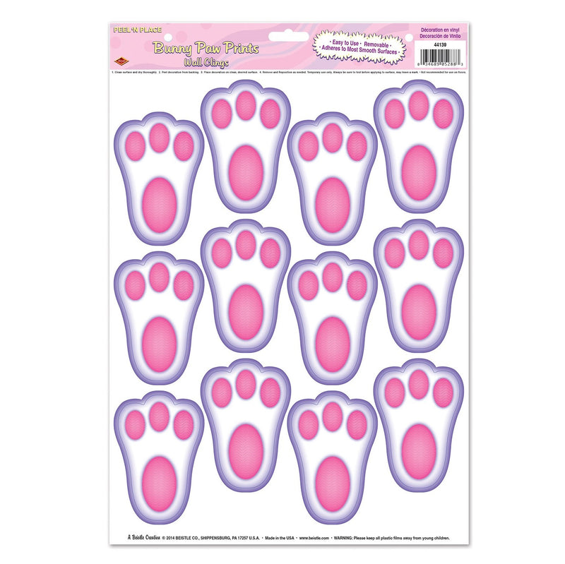 Bunny Paw Prints Peel 'N Place – 12" x 17" Sh – (12/Sh) by Beistle for Easter Peel 'N Place