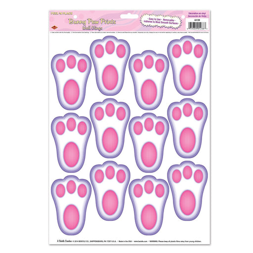 Bunny Paw Prints Peel 'N Place – 12" x 17" Sh – (12/Sh) by Beistle for Easter Peel 'N Place