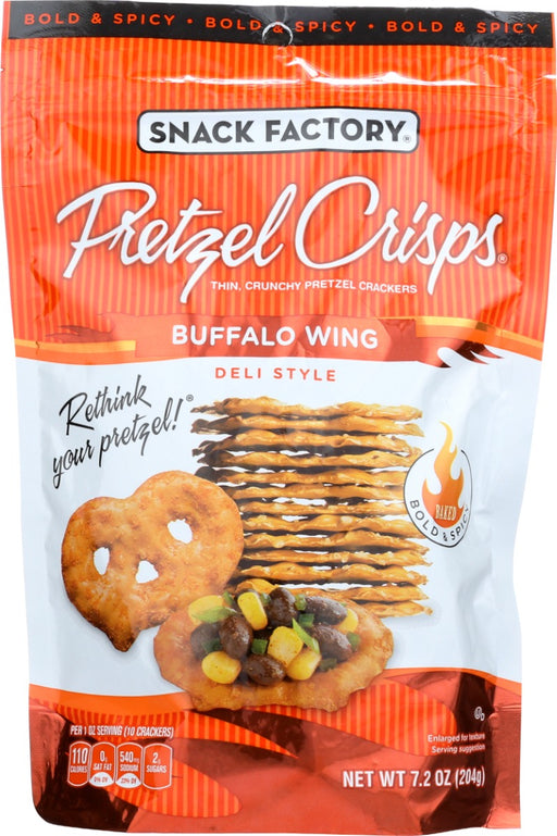 Is there anything people love as much as Buffalo wings? Maybe just our spicy and tangy Buffalo Wing Pretzel Crisps. Talk about a crowd-pleaser. They're great with ranch dip, blue cheese dressing or even a side of celery sticks.